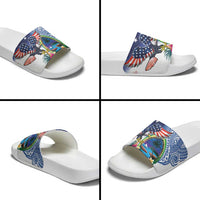 Guam and United States Together Slide Sandals Bald Eagle and Guam Seal with Flower and Tribal Tattoos LT03 - Polynesian Pride