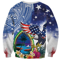 Guam and United States Together Sweatshirt Bald Eagle and Guam Seal with Flower and Tribal Tattoos LT03 - Polynesian Pride