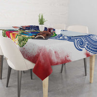 Guam and United States Together Tablecloth Bald Eagle and Guam Seal with Flower and Tribal Tattoos LT03 - Polynesian Pride