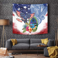 Guam and United States Together Tapestry Bald Eagle and Guam Seal with Flower and Tribal Tattoos LT03 Multicolor - Polynesian Pride