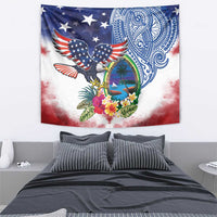 Guam and United States Together Tapestry Bald Eagle and Guam Seal with Flower and Tribal Tattoos LT03 - Polynesian Pride