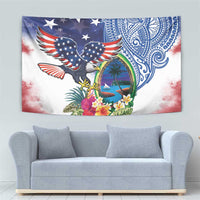 Guam and United States Together Tapestry Bald Eagle and Guam Seal with Flower and Tribal Tattoos LT03 - Polynesian Pride