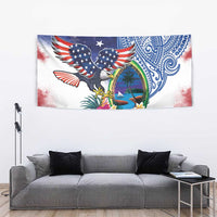 Guam and United States Together Tapestry Bald Eagle and Guam Seal with Flower and Tribal Tattoos LT03 - Polynesian Pride