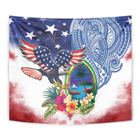 Guam and United States Together Tapestry Bald Eagle and Guam Seal with Flower and Tribal Tattoos LT03 - Polynesian Pride