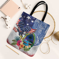 Guam and United States Together Tote Bag Bald Eagle and Guam Seal with Flower and Tribal Tattoos LT03 Black Strap One Size Multicolor - Polynesian Pride