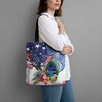Guam and United States Together Tote Bag Bald Eagle and Guam Seal with Flower and Tribal Tattoos LT03 - Polynesian Pride