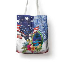 Guam and United States Together Tote Bag Bald Eagle and Guam Seal with Flower and Tribal Tattoos LT03 - Polynesian Pride