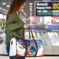 Guam and United States Together Travel Bag Bald Eagle and Guam Seal with Flower and Tribal Tattoos LT03 - Polynesian Pride