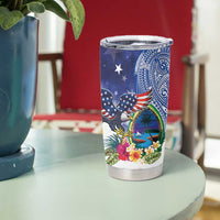 Guam and United States Together Tumbler Cup Bald Eagle and Guam Seal with Flower and Tribal Tattoos LT03 - Polynesian Pride