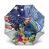 Guam and United States Together Umbrella Bald Eagle and Guam Seal with Flower and Tribal Tattoos LT03 One Size Folded 11.42 inch Opened Diameter 37.4 inch Multicolor - Polynesian Pride