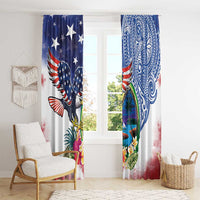 Guam and United States Together Window Curtain Bald Eagle and Guam Seal with Flower and Tribal Tattoos LT03 - Polynesian Pride