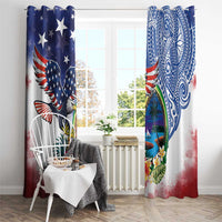Guam and United States Together Window Curtain Bald Eagle and Guam Seal with Flower and Tribal Tattoos LT03 - Polynesian Pride