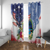 Guam and United States Together Window Curtain Bald Eagle and Guam Seal with Flower and Tribal Tattoos LT03 With Grommets Multicolor - Polynesian Pride