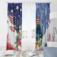 Guam and United States Together Window Curtain Bald Eagle and Guam Seal with Flower and Tribal Tattoos LT03 - Polynesian Pride