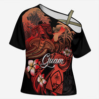 Guam Tribal Chamorro Cross Shoulder Shirt Polynesian Shark with Plumeria and Sea Vibe LT03 Female Black - Polynesian Pride