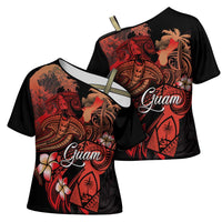 Guam Tribal Chamorro Cross Shoulder Shirt Polynesian Shark with Plumeria and Sea Vibe LT03 - Polynesian Pride