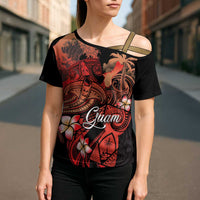 Guam Tribal Chamorro Cross Shoulder Shirt Polynesian Shark with Plumeria and Sea Vibe LT03 - Polynesian Pride