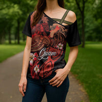 Guam Tribal Chamorro Cross Shoulder Shirt Polynesian Shark with Plumeria and Sea Vibe LT03 - Polynesian Pride