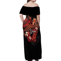 Guam Tribal Chamorro Family Matching Off Shoulder Maxi Dress and Hawaiian Shirt Polynesian Shark with Plumeria and Sea Vibe LT03 - Polynesian Pride