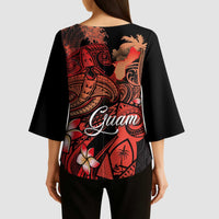 Guam Tribal Chamorro Kimono Sleeve Blouse Polynesian Shark with Plumeria and Sea Vibe LT03 - Polynesian Pride
