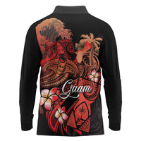 Guam Tribal Chamorro Long Sleeve Polo Shirt Polynesian Shark with Plumeria and Sea Vibe LT03 - Polynesian Pride
