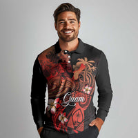 Guam Tribal Chamorro Long Sleeve Polo Shirt Polynesian Shark with Plumeria and Sea Vibe LT03 - Polynesian Pride