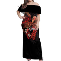 Guam Tribal Chamorro Off Shoulder Maxi Dress Polynesian Shark with Plumeria and Sea Vibe LT03 Women Black - Polynesian Pride