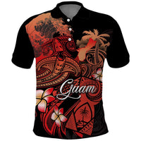 Guam Tribal Chamorro Polo Shirt Polynesian Shark with Plumeria and Sea Vibe LT03 Black - Polynesian Pride