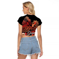 Guam Tribal Chamorro Raglan Cropped T Shirt Polynesian Shark with Plumeria and Sea Vibe LT03 - Polynesian Pride