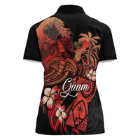 Guam Tribal Chamorro Women Polo Shirt Polynesian Shark with Plumeria and Sea Vibe LT03 - Polynesian Pride