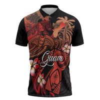 Guam Tribal Chamorro Zipper Polo Shirt Polynesian Shark with Plumeria and Sea Vibe LT03 Black - Polynesian Pride