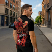 Guam Tribal Chamorro Zipper Polo Shirt Polynesian Shark with Plumeria and Sea Vibe LT03 - Polynesian Pride