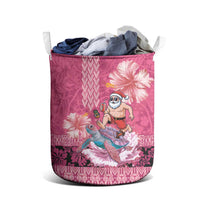 Hawaii Mele Kalikimaka Laundry Basket Funny Santa with Tribal Tattoos Kakau Pink Color LT03 - Polynesian Pride