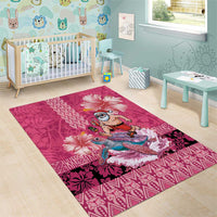 Hawaii Mele Kalikimaka Area Rug Funny Santa with Tribal Tattoos Kakau Pink Color LT03 - Polynesian Pride
