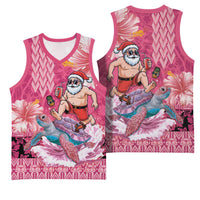 Hawaii Mele Kalikimaka Basketball Jersey Funny Santa with Tribal Tattoos Kakau Pink Color LT03 - Polynesian Pride