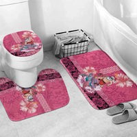 Hawaii Mele Kalikimaka Bathroom Set Funny Santa with Tribal Tattoos Kakau Pink Color LT03 Mat Set Only (3 pcs) One Size Pink - Polynesian Pride