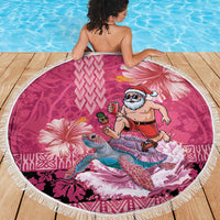 Hawaii Mele Kalikimaka Beach Blanket Funny Santa with Tribal Tattoos Kakau Pink Color LT03 - Polynesian Pride