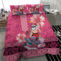 Hawaii Mele Kalikimaka Bedding Set Funny Santa with Tribal Tattoos Kakau Pink Color LT03 - Polynesian Pride