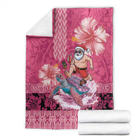 Hawaii Mele Kalikimaka Blanket Funny Santa with Tribal Tattoos Kakau Pink Color LT03 - Polynesian Pride