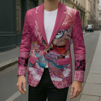 Hawaii Mele Kalikimaka Blazer Funny Santa with Tribal Tattoos Kakau Pink Color LT03 - Polynesian Pride
