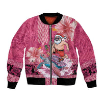 Hawaii Mele Kalikimaka Bomber Jacket Funny Santa with Tribal Tattoos Kakau Pink Color LT03 Unisex Pink - Polynesian Pride