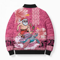 Hawaii Mele Kalikimaka Bomber Puffer Jacket Funny Santa with Tribal Tattoos Kakau Pink Color LT03 - Polynesian Pride