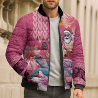 Hawaii Mele Kalikimaka Bomber Puffer Jacket Funny Santa with Tribal Tattoos Kakau Pink Color LT03 - Polynesian Pride