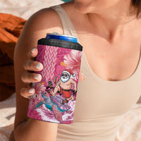 Hawaii Mele Kalikimaka 4 in 1 Can Cooler Tumbler Funny Santa with Tribal Tattoos Kakau Pink Color LT03 - Polynesian Pride