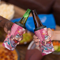 Hawaii Mele Kalikimaka 4 in 1 Can Cooler Tumbler Funny Santa with Tribal Tattoos Kakau Pink Color LT03 - Polynesian Pride