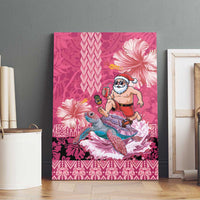Hawaii Mele Kalikimaka Canvas Wall Art Funny Santa with Tribal Tattoos Kakau Pink Color LT03 - Polynesian Pride