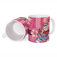 Hawaii Mele Kalikimaka Ceramic Mug Funny Santa with Tribal Tattoos Kakau Pink Color LT03 - Polynesian Pride