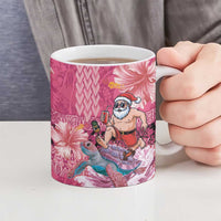 Hawaii Mele Kalikimaka Ceramic Mug Funny Santa with Tribal Tattoos Kakau Pink Color LT03 - Polynesian Pride
