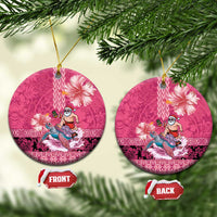 Hawaii Mele Kalikimaka Ceramic Ornament Funny Santa with Tribal Tattoos Kakau Pink Color LT03 Circle Pink - Polynesian Pride