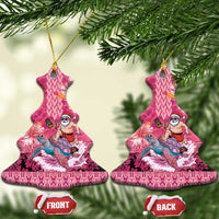 Hawaii Mele Kalikimaka Ceramic Ornament Funny Santa with Tribal Tattoos Kakau Pink Color LT03 Christmas Tree Pink - Polynesian Pride
